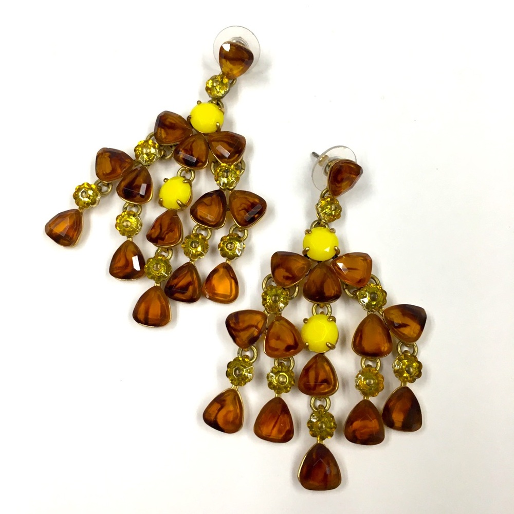 J Crew Rhinestone Earrings Gold Tone Brown Yellow